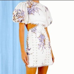 Zimmermann Jude Floral Linen Cut-Out Minidress